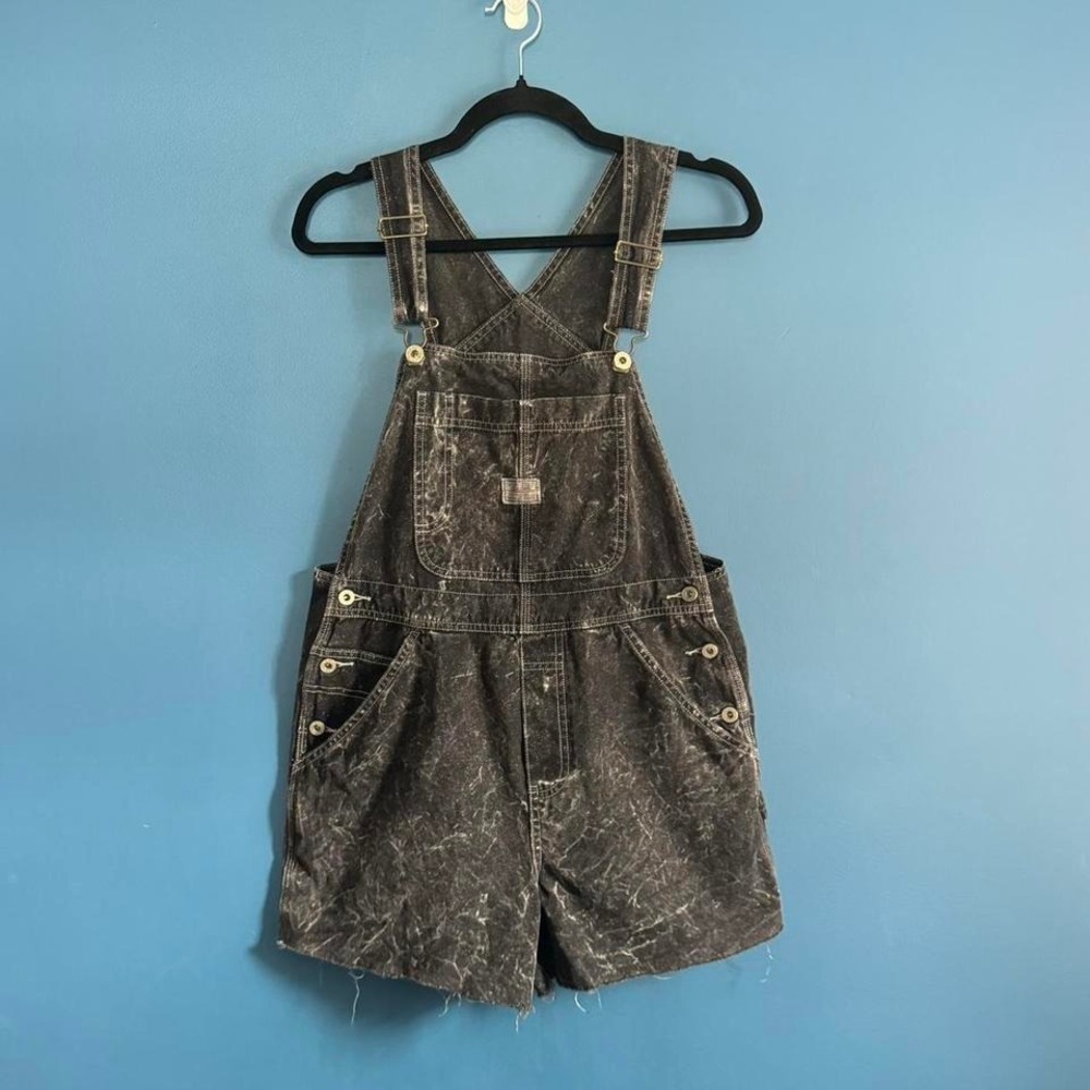 Vintage 2001 Overalls Women's‎ Size Small Old Navy Distressed Black Shorts Y2K